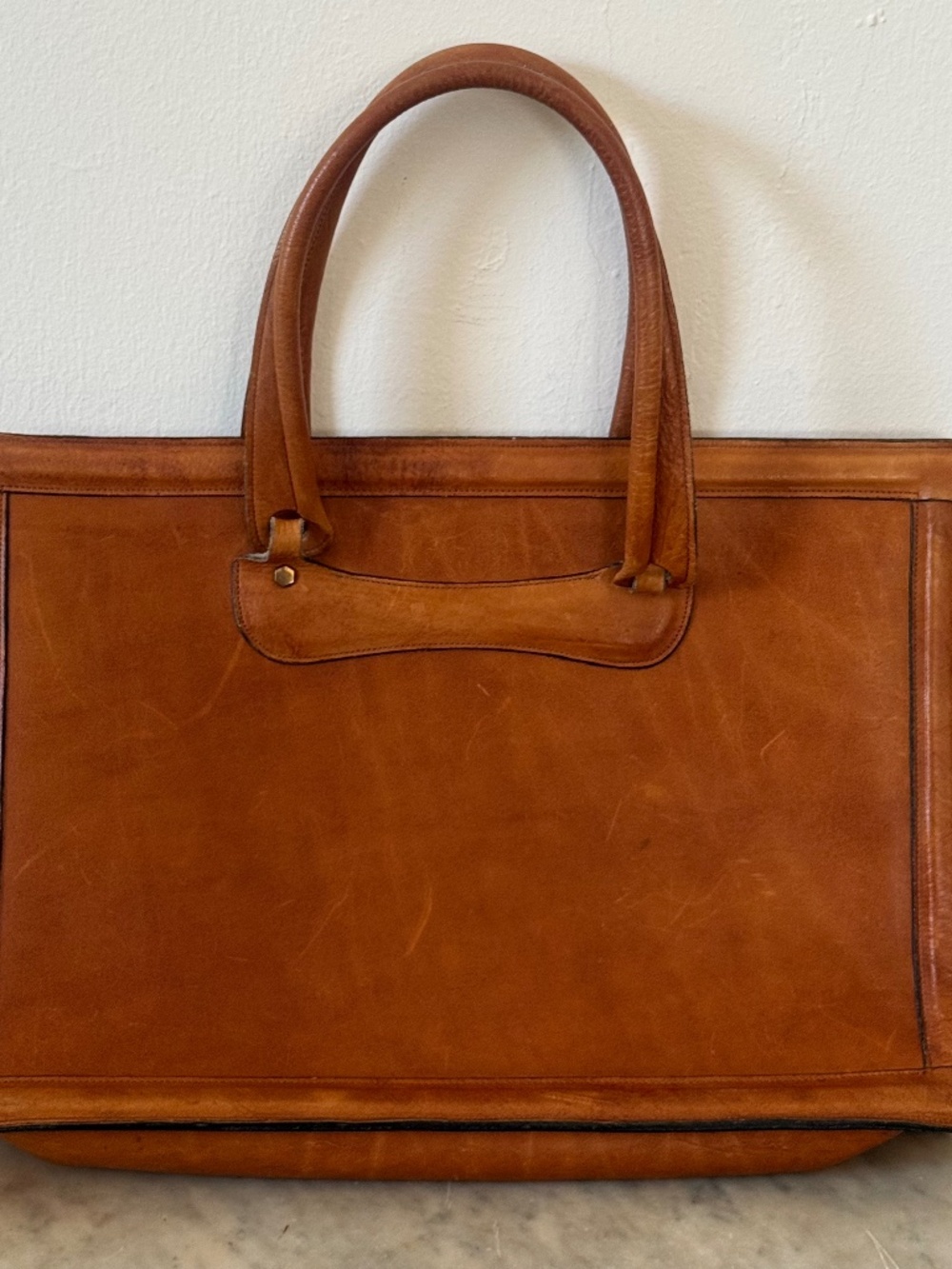 Vintage Cognac Leather Briefcase Portfolio Bag Executive Work Tote